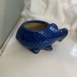 Blue Fish-Shaped Ceramic Planter